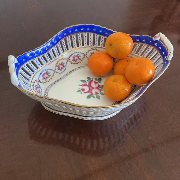 Hand Painted Porcelain Decorative Basket - Picture 1 of 11